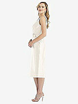 Side View Thumbnail - Ivory Sleeveless Bow-Waist Pleated Satin Pencil Dress with Pockets