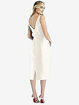 Rear View Thumbnail - Ivory Sleeveless Bow-Waist Pleated Satin Pencil Dress with Pockets