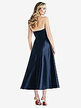 Rear View Thumbnail - Midnight Navy Strapless Bow-Waist Full Skirt Satin Midi Dress