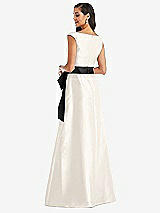 Rear View Thumbnail - Ivory & Black Off-the-Shoulder Bow-Waist Maxi Dress with Pockets