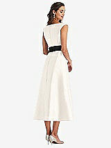 Rear View Thumbnail - Ivory & Black Off-the-Shoulder Bow-Waist Midi Dress with Pockets
