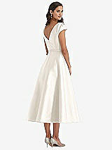 Rear View Thumbnail - Ivory Puff Sleeve Bow-Waist Full Skirt Satin Midi Dress