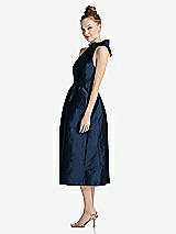 Side View Thumbnail - Midnight Navy Bowed High-Neck Full Skirt Midi Dress with Pockets