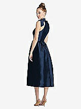 Rear View Thumbnail - Midnight Navy Bowed High-Neck Full Skirt Midi Dress with Pockets