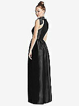 Rear View Thumbnail - Black Bowed High-Neck Full Skirt Maxi Dress with Pockets