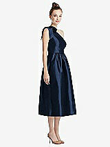 Side View Thumbnail - Midnight Navy Bowed One-Shoulder Full Skirt Midi Dress with Pockets