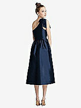 Rear View Thumbnail - Midnight Navy Bowed One-Shoulder Full Skirt Midi Dress with Pockets