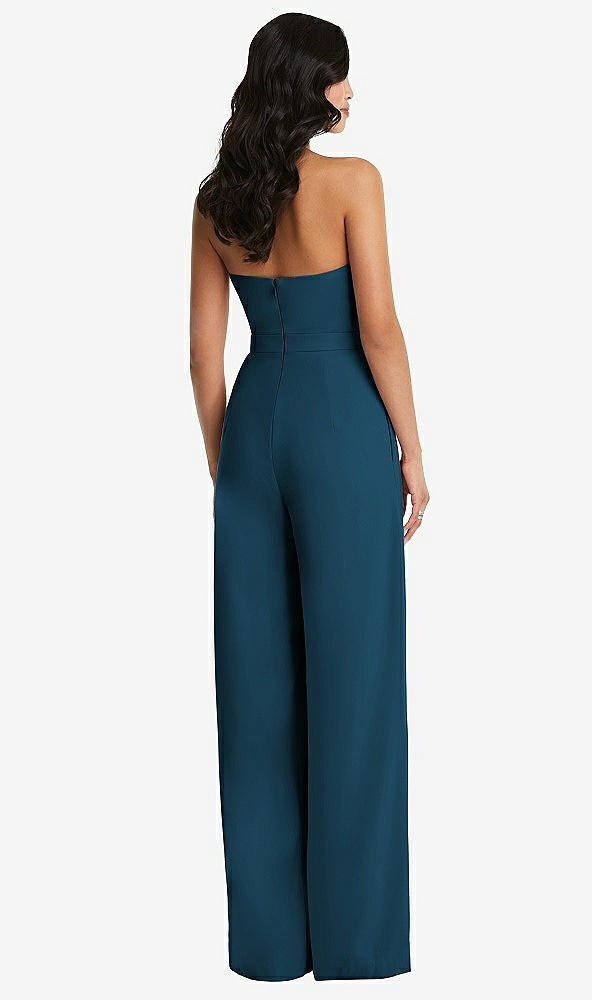 Back View - Atlantic Blue Strapless Pleated Front Jumpsuit with Pockets