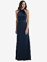 Front View Thumbnail - Midnight Navy & Midnight Navy High-Neck Open-Back Maxi Dress with Scarf Tie
