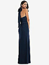 Rear View Thumbnail - Midnight Navy & Midnight Navy High-Neck Open-Back Maxi Dress with Scarf Tie