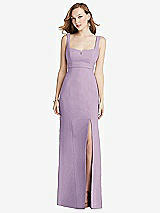 Front View Thumbnail - Pale Purple Wide Strap Notch Empire Waist Dress with Front Slit