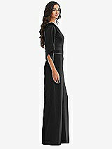 Side View Thumbnail - Black & Black One-Shoulder Bell Sleeve Jumpsuit with Pockets