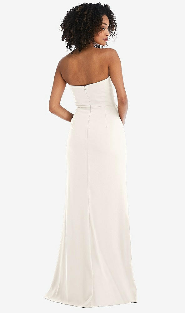 Back View - Ivory Strapless Tuxedo Maxi Dress with Front Slit