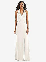 Front View Thumbnail - Ivory Halter Tuxedo Maxi Dress with Front Slit