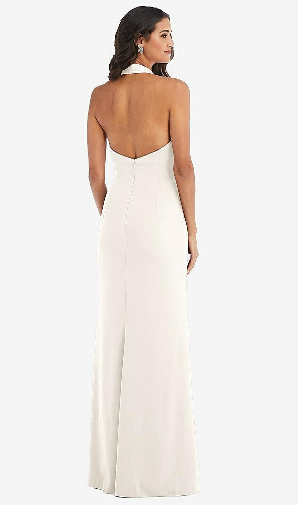 Back View - Ivory Halter Tuxedo Maxi Dress with Front Slit