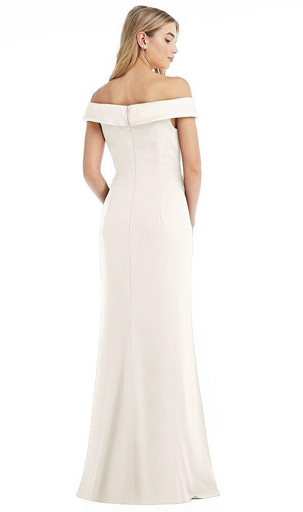 Back View - Ivory Off-the-Shoulder Tuxedo Maxi Dress with Front Slit