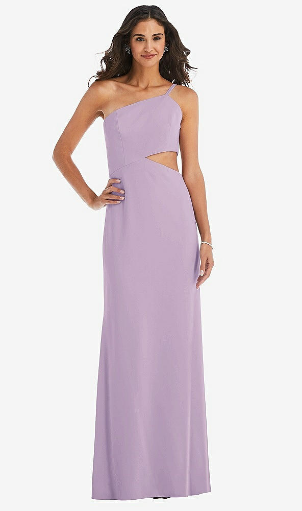 Front View - Pale Purple One-Shoulder Midriff Cutout Maxi Dress