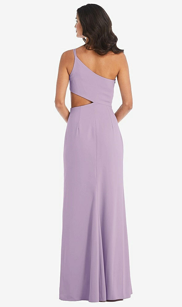 Back View - Pale Purple One-Shoulder Midriff Cutout Maxi Dress