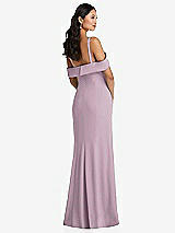 Rear View Thumbnail - Suede Rose One-Shoulder Draped Cuff Maxi Dress with Front Slit
