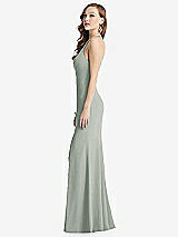 Side View Thumbnail - Willow Green High-Neck Halter Dress with Twist Criss Cross Back 