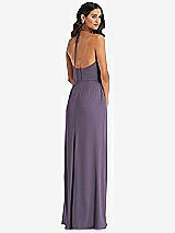 Rear View Thumbnail - Lavender Spaghetti Strap Tie Halter Backless Trumpet Gown