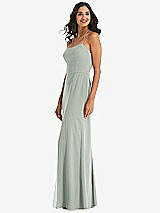 Side View Thumbnail - Willow Green Spaghetti Strap Tie Halter Backless Trumpet Gown