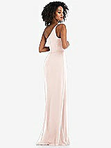Rear View Thumbnail - Blush Skinny One-Shoulder Trumpet Gown with Front Slit