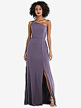Front View Thumbnail - Lavender Skinny One-Shoulder Trumpet Gown with Front Slit