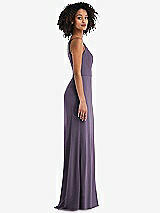 Side View Thumbnail - Lavender Skinny One-Shoulder Trumpet Gown with Front Slit