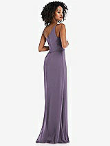 Rear View Thumbnail - Lavender Skinny One-Shoulder Trumpet Gown with Front Slit