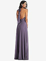 Rear View Thumbnail - Lavender High Neck Halter Backless Maxi Dress