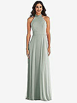 Front View Thumbnail - Willow Green High Neck Halter Backless Maxi Dress