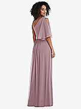Rear View Thumbnail - Dusty Rose One-Shoulder Bell Sleeve Chiffon Maxi Dress