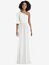 Front View Thumbnail - White One-Shoulder Bell Sleeve Chiffon Maxi Dress
