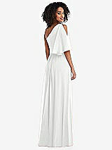 Rear View Thumbnail - White One-Shoulder Bell Sleeve Chiffon Maxi Dress