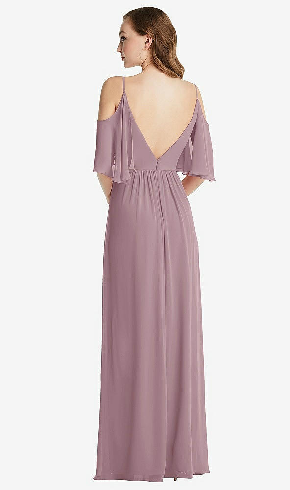 Back View - Dusty Rose Convertible Cold-Shoulder Draped Wrap Maxi Dress