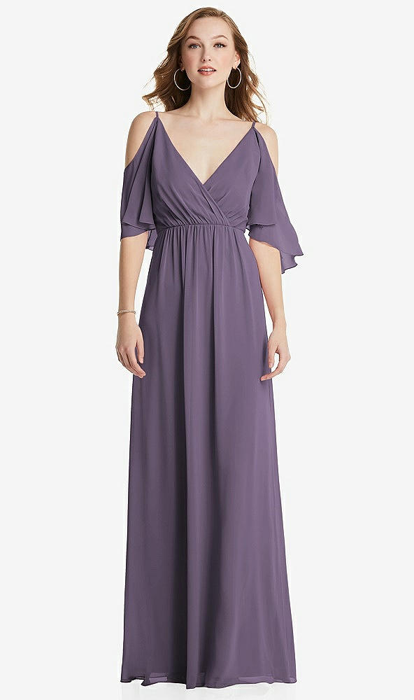 Front View - Lavender Convertible Cold-Shoulder Draped Wrap Maxi Dress