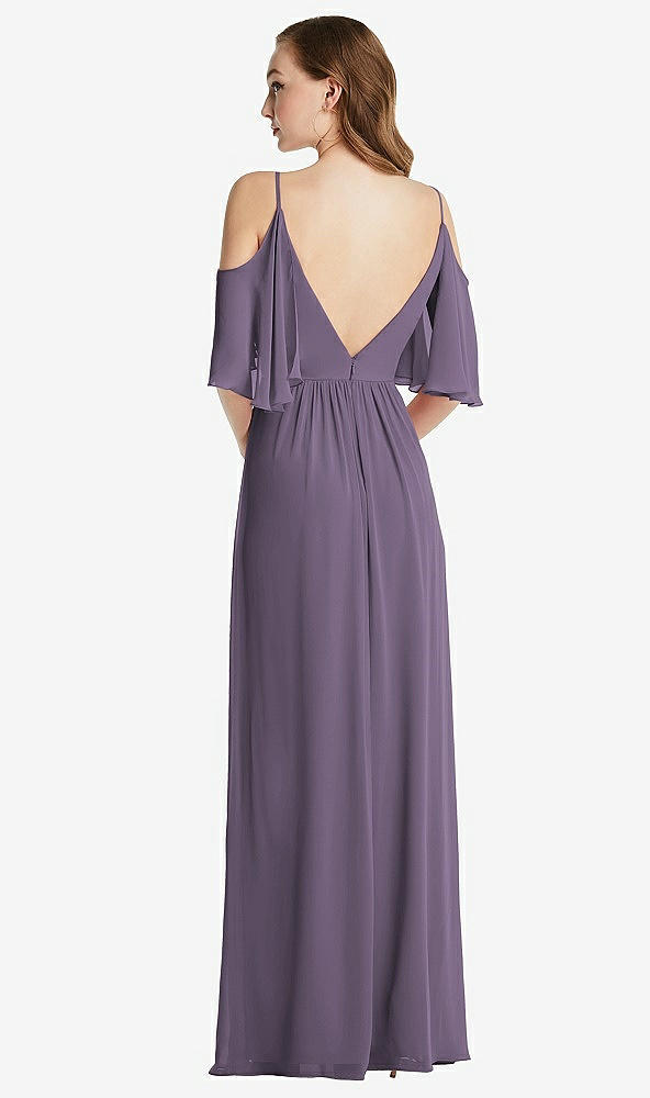 Back View - Lavender Convertible Cold-Shoulder Draped Wrap Maxi Dress