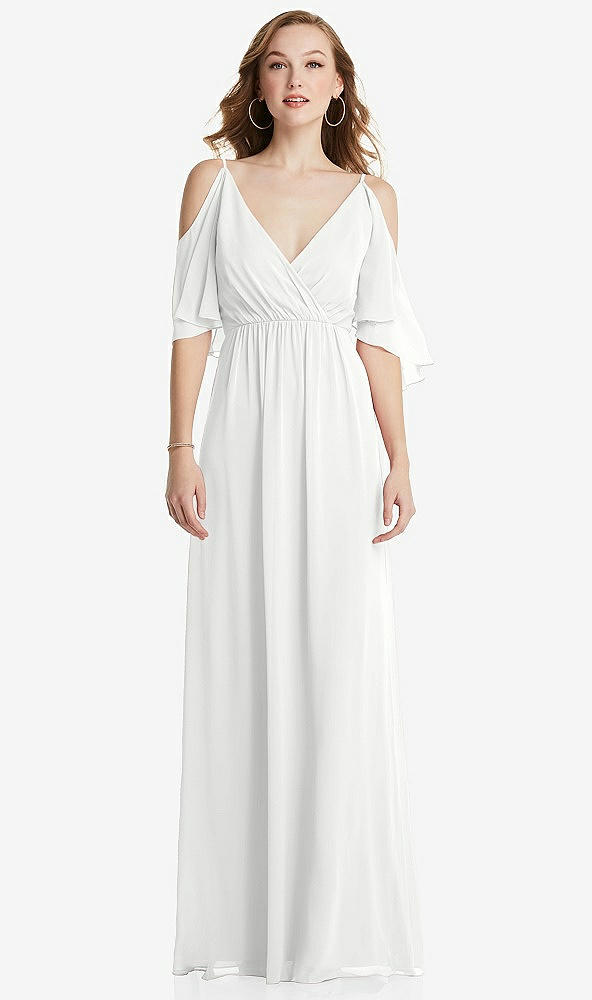 Front View - White Convertible Cold-Shoulder Draped Wrap Maxi Dress
