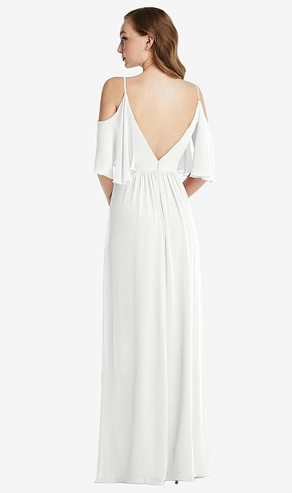 Back View - White Convertible Cold-Shoulder Draped Wrap Maxi Dress