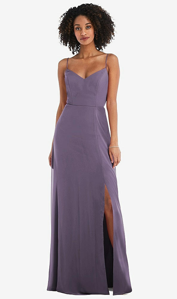 Front View - Lavender Tie-Back Cutout Maxi Dress with Front Slit