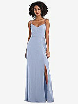 Front View Thumbnail - Sky Blue Tie-Back Cutout Maxi Dress with Front Slit