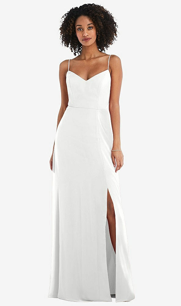 Front View - White Tie-Back Cutout Maxi Dress with Front Slit