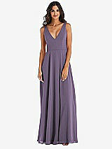 Front View Thumbnail - Lavender Deep V-Neck Chiffon Maxi Dress