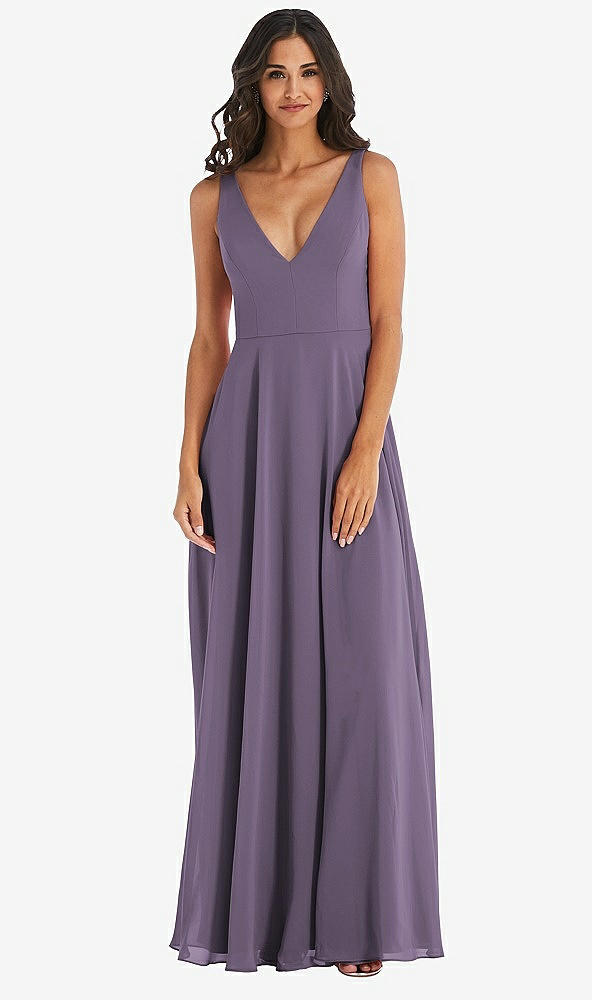 Front View - Lavender Deep V-Neck Chiffon Maxi Dress