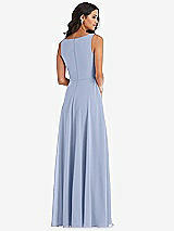 Rear View Thumbnail - Sky Blue Deep V-Neck Chiffon Maxi Dress