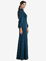 Side View Thumbnail - Atlantic Blue High Collar Puff Sleeve Trumpet Gown - Darby