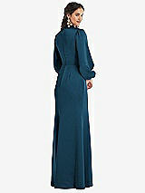 Rear View Thumbnail - Atlantic Blue High Collar Puff Sleeve Trumpet Gown - Darby