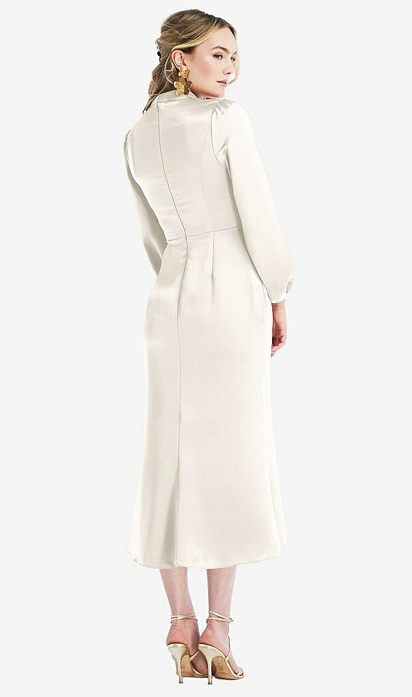 Back View - Ivory High Collar Puff Sleeve Midi Dress - Bronwyn