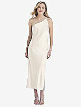 Front View Thumbnail - Ivory One-Shoulder Asymmetrical Midi Slip Dress